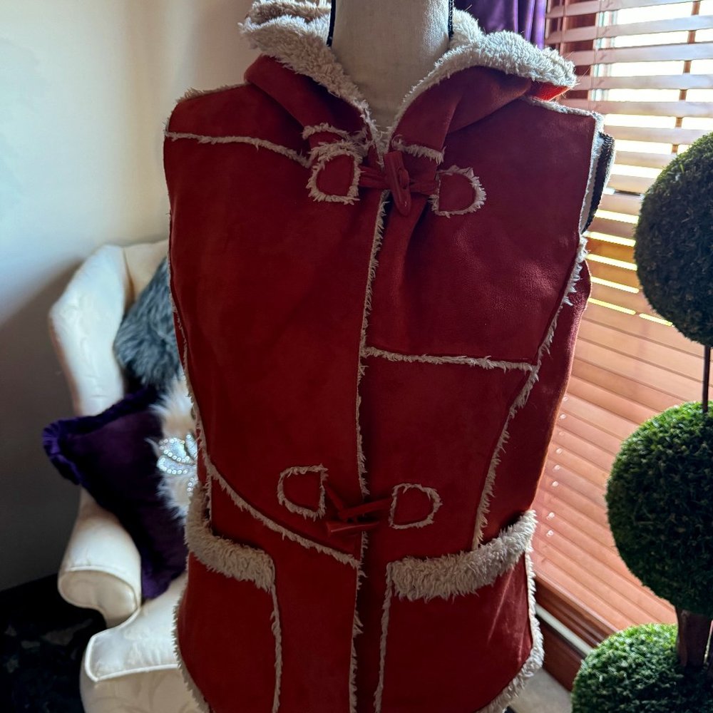 Faux Suede and sherpa hooded vest